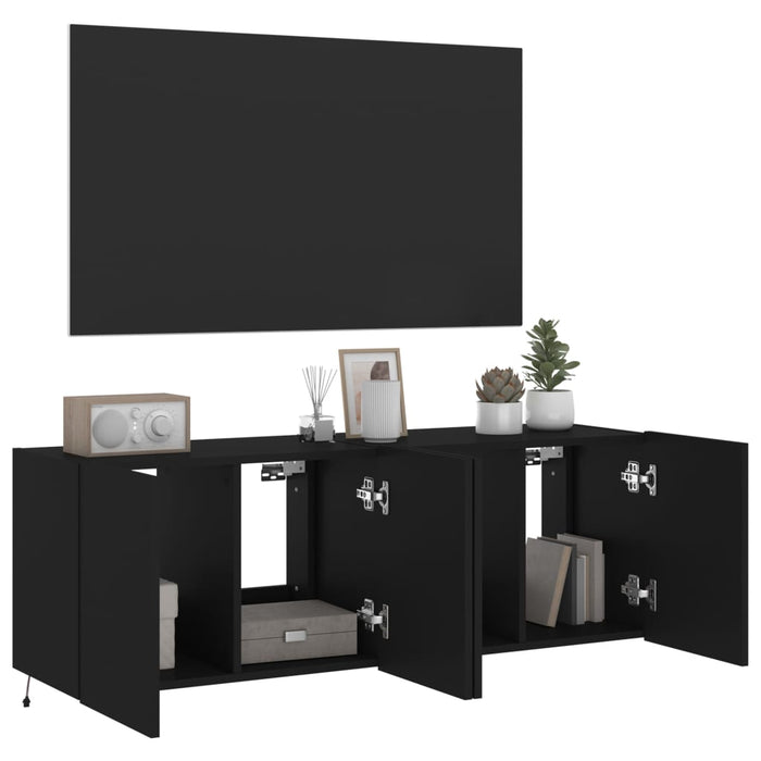 Comode TV de perete cu lumini LED, 2 buc., negru, 60x35x41 cm WALTI