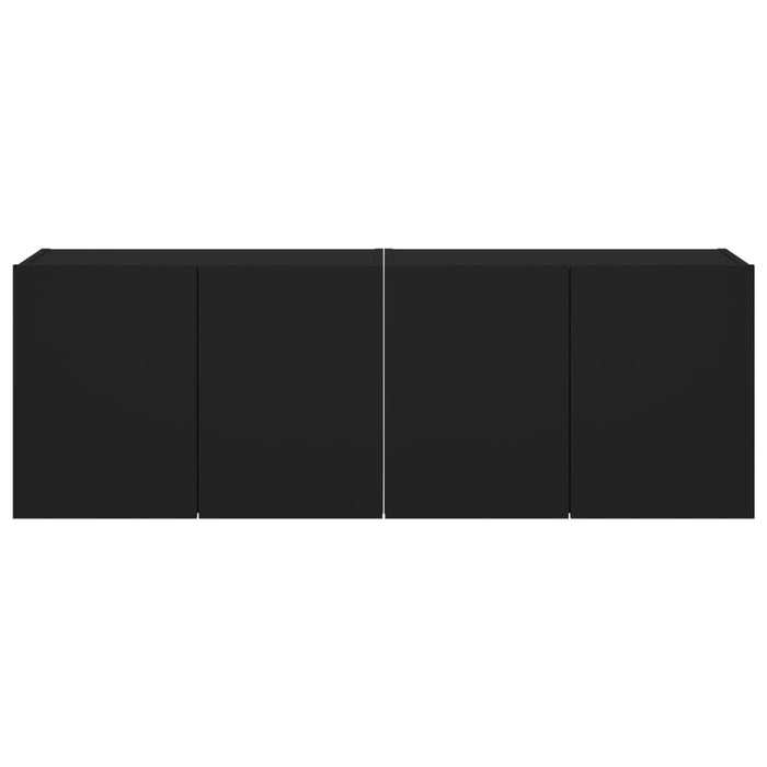Comode TV de perete cu lumini LED, 2 buc., negru, 60x35x41 cm WALTI