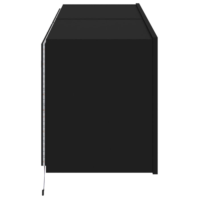 Comode TV de perete cu lumini LED, 2 buc., negru, 60x35x41 cm WALTI