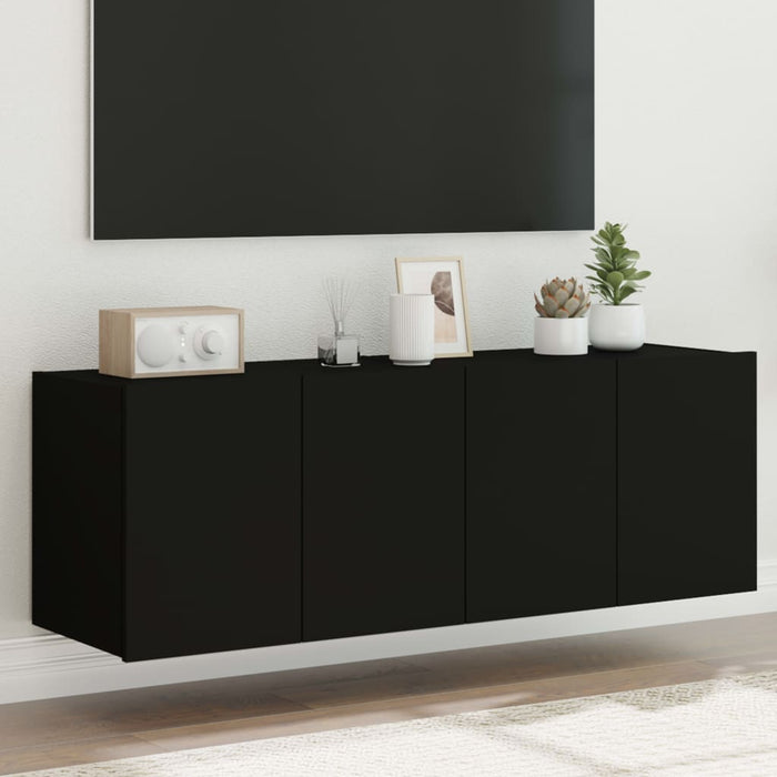 Comode TV de perete cu lumini LED, 2 buc., negru, 60x35x41 cm WALTI