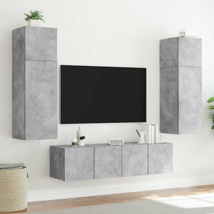 Comode TV de perete cu lumini LED 2 buc. gri beton 60x35x41 cm - WALTI WALTI