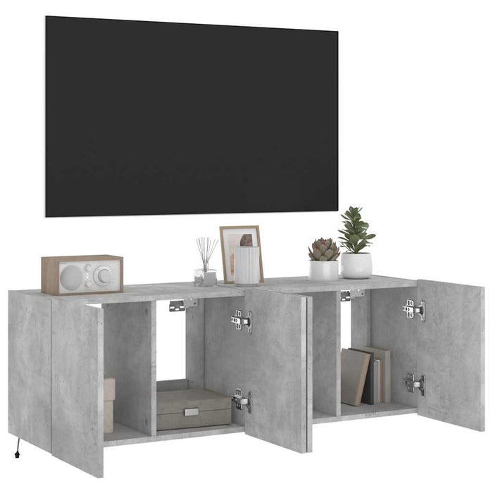 Comode TV de perete cu lumini LED 2 buc. gri beton 60x35x41 cm - WALTI WALTI