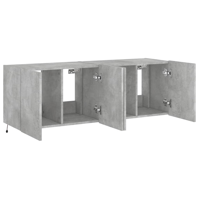 Comode TV de perete cu lumini LED 2 buc. gri beton 60x35x41 cm - WALTI WALTI