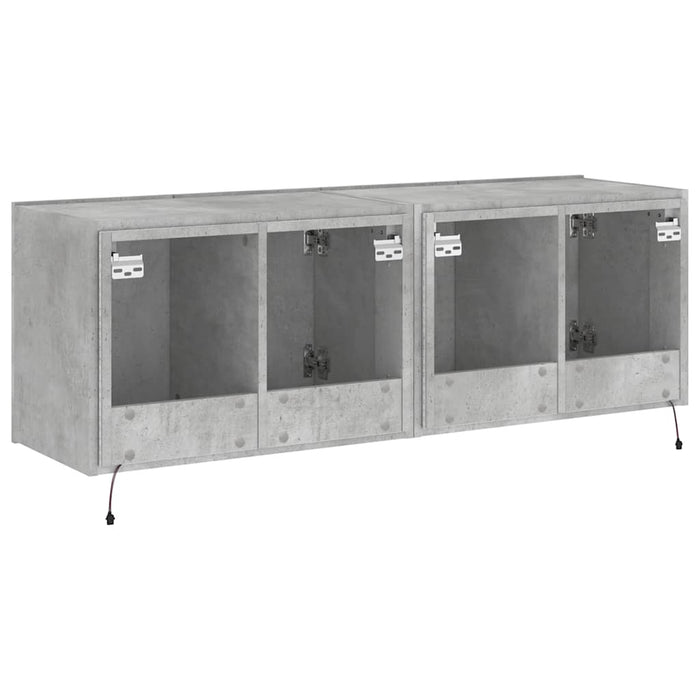Comode TV de perete cu lumini LED 2 buc. gri beton 60x35x41 cm - WALTI WALTI