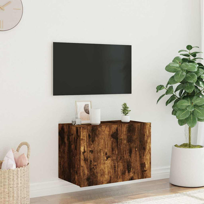 Comodă TV de perete cu lumini LED, stejar fumuriu, 60x35x41 cm - WALTI WALTI