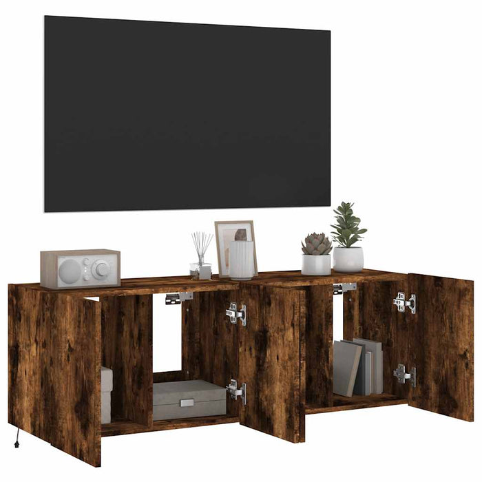 Comodă TV de perete cu LED, 2 buc. stejar fumuriu, 60x35x41 cm - WALTI WALTI
