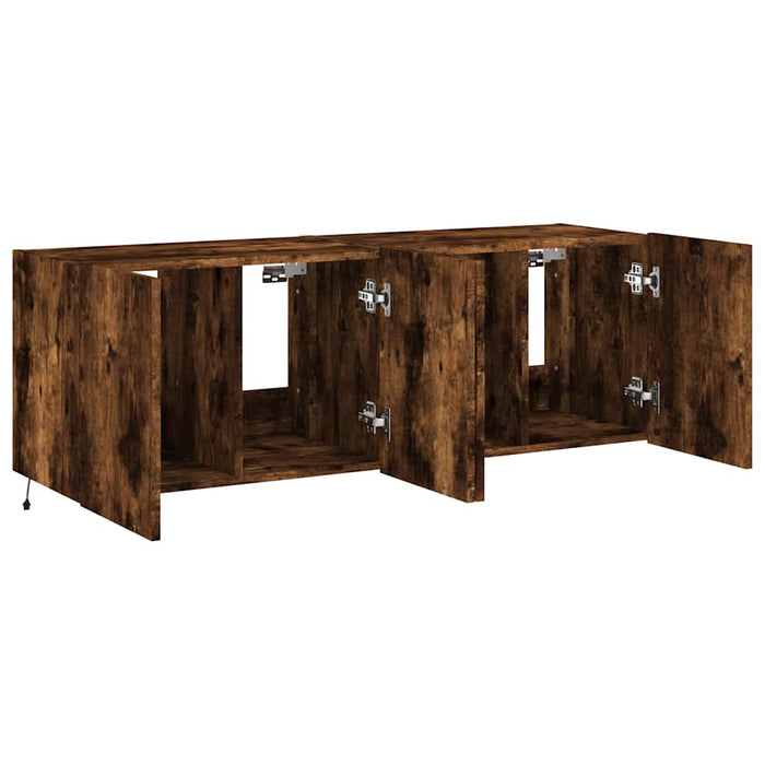 Comodă TV de perete cu LED, 2 buc. stejar fumuriu, 60x35x41 cm - WALTI WALTI