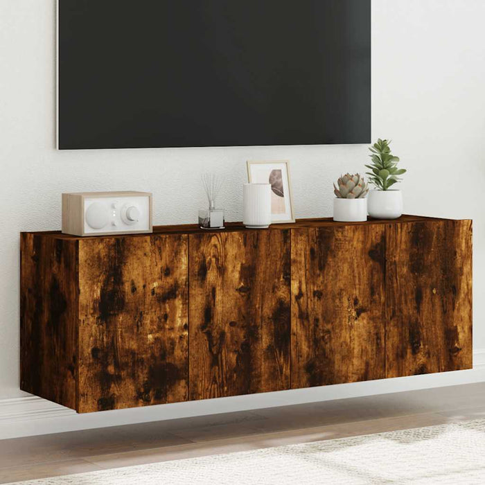 Comodă TV de perete cu LED, 2 buc. stejar fumuriu, 60x35x41 cm - WALTI WALTI
