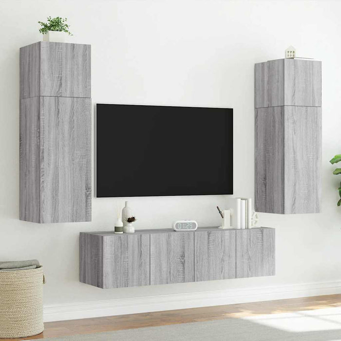 Comodă TV de perete cu LED, 2 buc, gri sonoma, 60x35x41 cm - WALTI WALTI