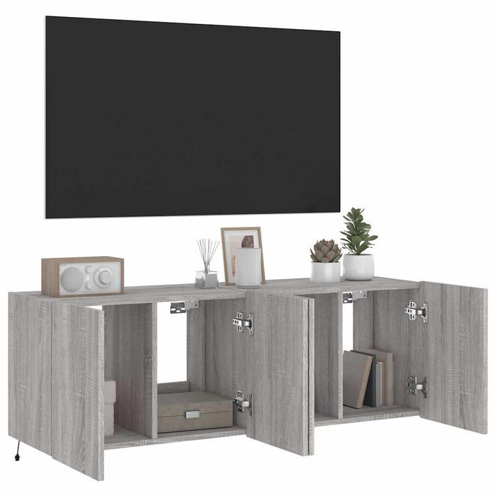 Comodă TV de perete cu LED, 2 buc, gri sonoma, 60x35x41 cm - WALTI WALTI