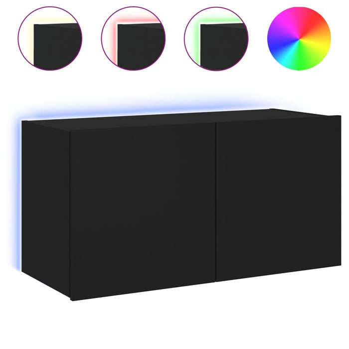 Comodă TV de perete cu lumini LED, negru, 80x35x41 cm WALTI