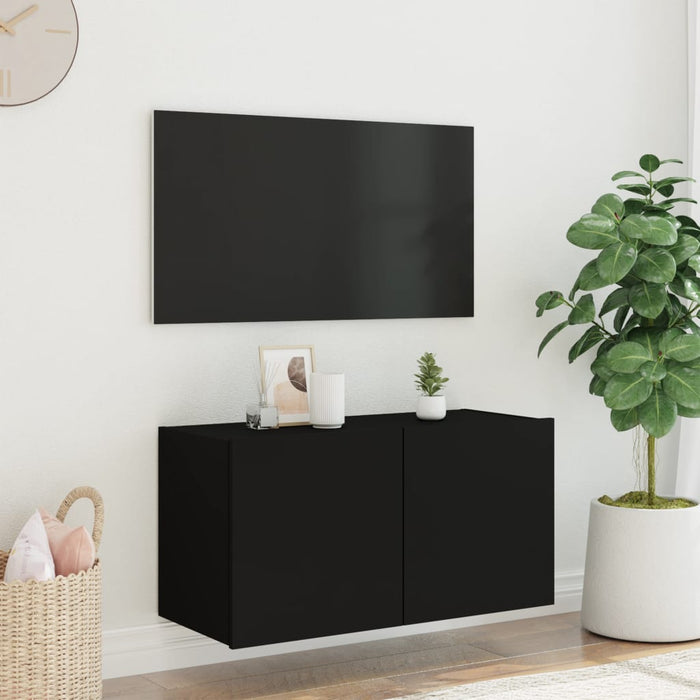 Comodă TV de perete cu lumini LED, negru, 80x35x41 cm WALTI