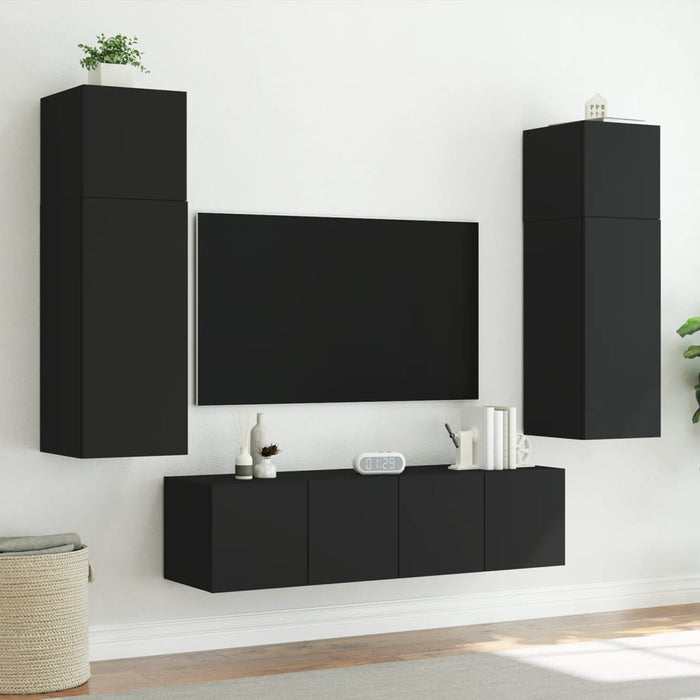 Comodă TV de perete cu lumini LED, negru, 80x35x41 cm WALTI