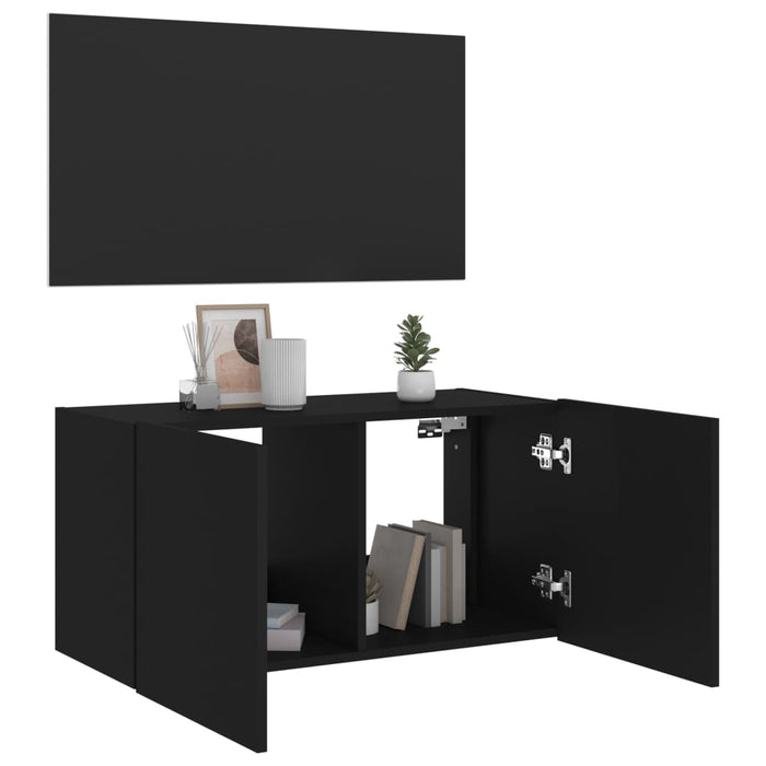 Comodă TV de perete cu lumini LED, negru, 80x35x41 cm WALTI
