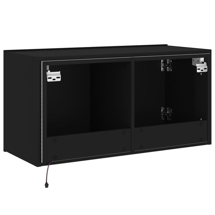 Comodă TV de perete cu lumini LED, negru, 80x35x41 cm WALTI