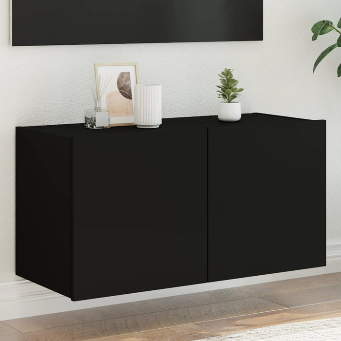 Comodă TV de perete cu lumini LED, negru, 80x35x41 cm WALTI