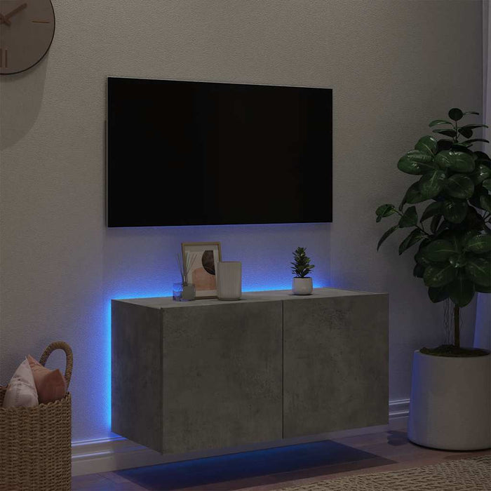 Comodă TV de perete cu lumini LED, gri beton, 80x35x41 cm WALTI