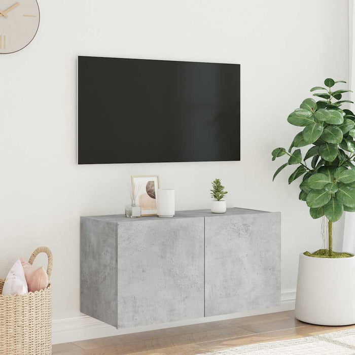 Comodă TV de perete cu lumini LED, gri beton, 80x35x41 cm WALTI