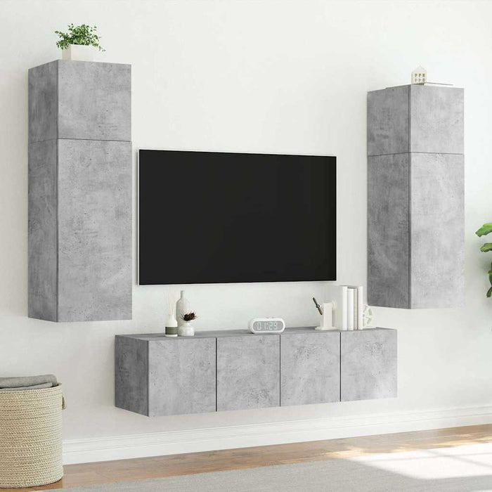 Comodă TV de perete cu lumini LED, gri beton, 80x35x41 cm WALTI
