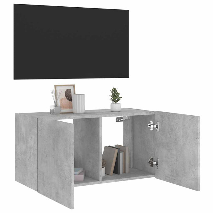 Comodă TV de perete cu lumini LED, gri beton, 80x35x41 cm WALTI