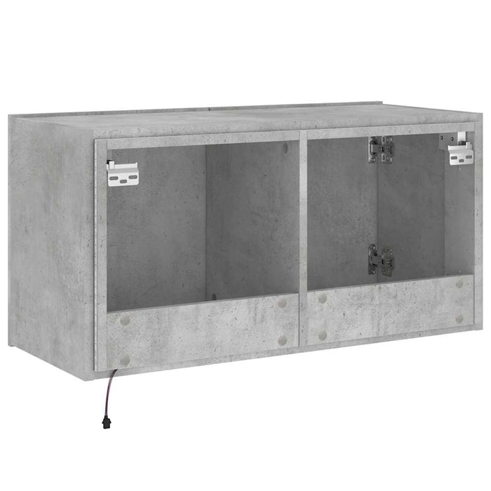 Comodă TV de perete cu lumini LED, gri beton, 80x35x41 cm WALTI