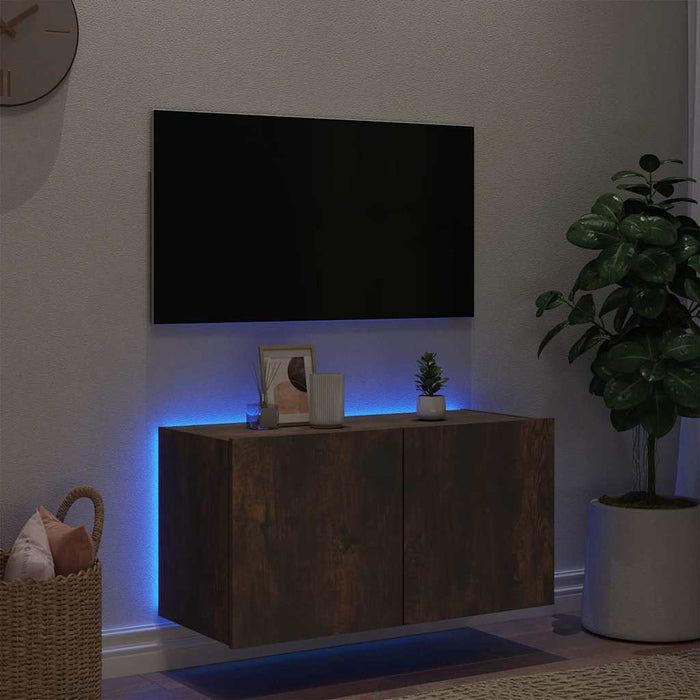 Comodă TV de perete cu lumini LED, stejar fumuriu, 80x35x41 cm - WALTI WALTI