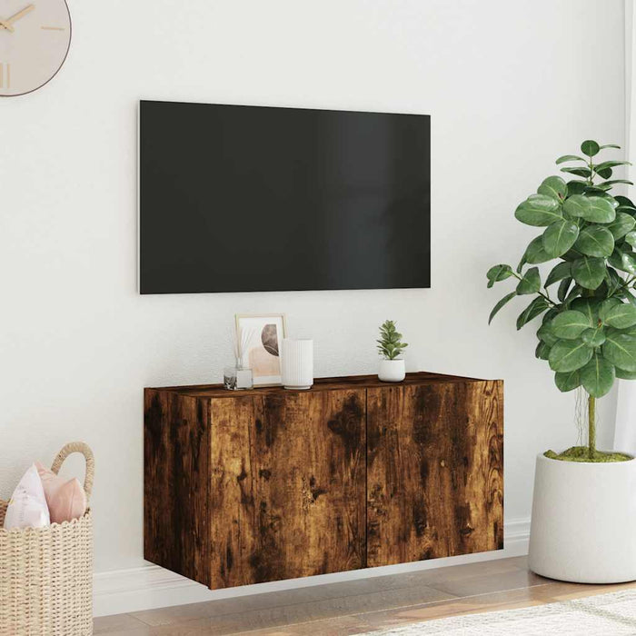 Comodă TV de perete cu lumini LED, stejar fumuriu, 80x35x41 cm - WALTI WALTI