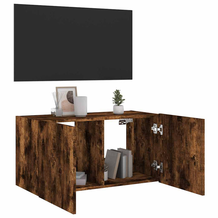 Comodă TV de perete cu lumini LED, stejar fumuriu, 80x35x41 cm - WALTI WALTI