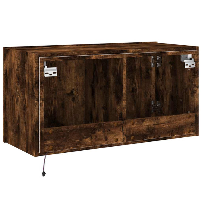 Comodă TV de perete cu lumini LED, stejar fumuriu, 80x35x41 cm - WALTI WALTI