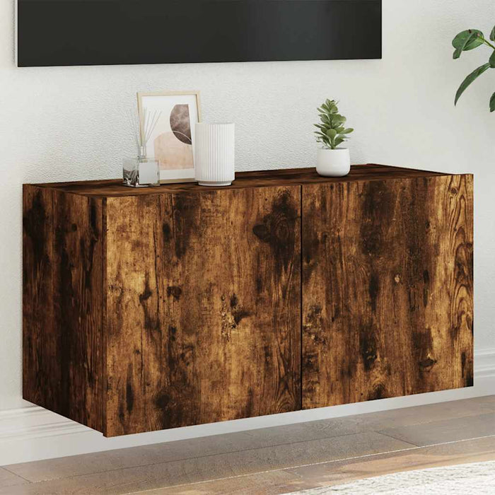 Comodă TV de perete cu lumini LED, stejar fumuriu, 80x35x41 cm - WALTI WALTI
