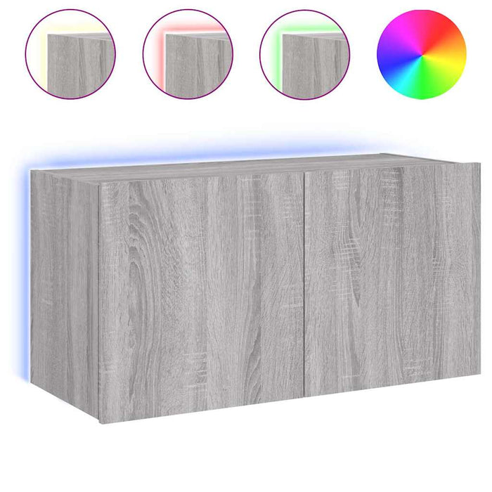 Comodă TV de perete cu lumini LED, gri sonoma, 80x35x41 cm - WALTI WALTI