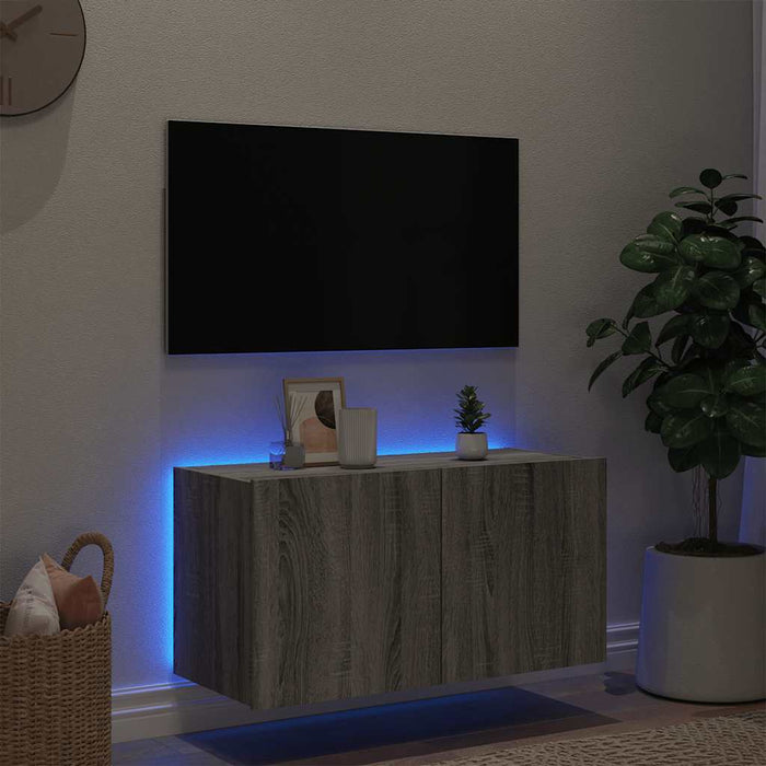 Comodă TV de perete cu lumini LED, gri sonoma, 80x35x41 cm - WALTI WALTI