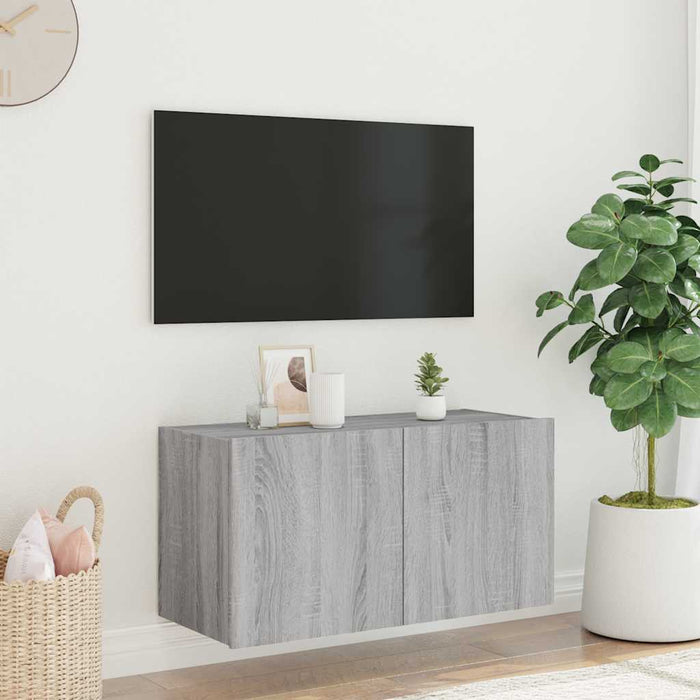 Comodă TV de perete cu lumini LED, gri sonoma, 80x35x41 cm - WALTI WALTI