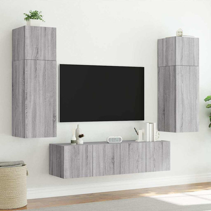 Comodă TV de perete cu lumini LED, gri sonoma, 80x35x41 cm - WALTI WALTI