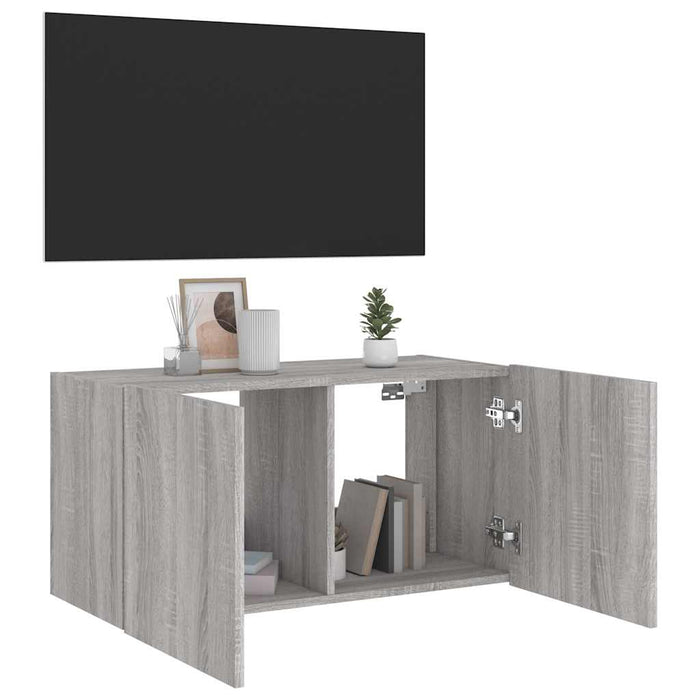Comodă TV de perete cu lumini LED, gri sonoma, 80x35x41 cm - WALTI WALTI