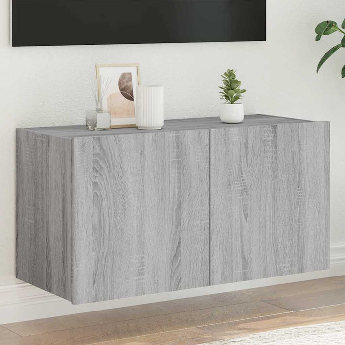 Comodă TV de perete cu lumini LED, gri sonoma, 80x35x41 cm - WALTI WALTI