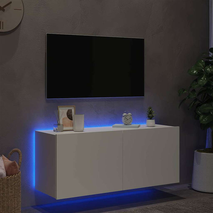 Comodă TV de perete cu lumini LED, alb, 100x35x41 cm - WALTI WALTI