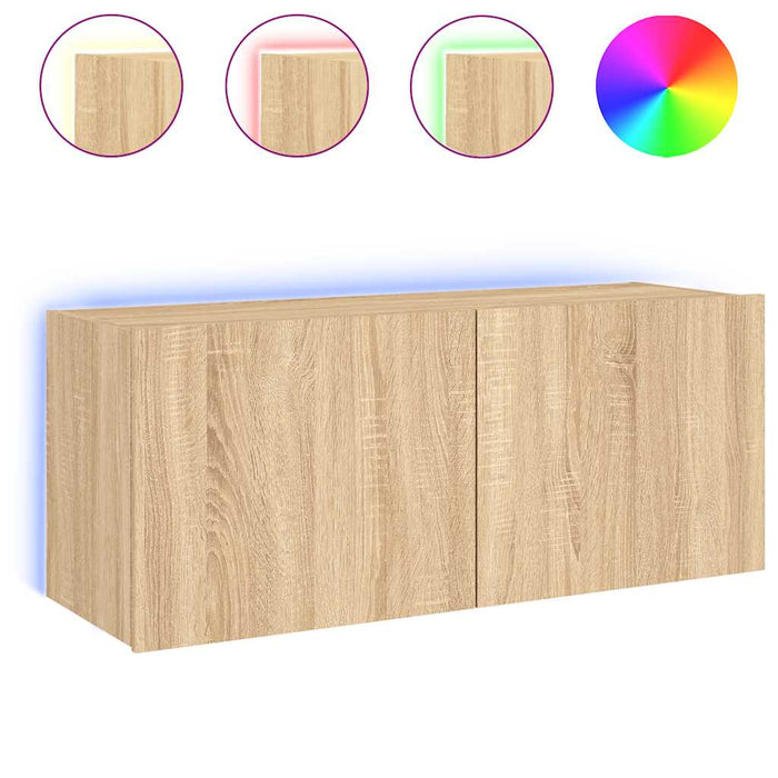 Comodă TV de perete cu lumini LED, stejar sonoma, 100x35x41 cm - WALTI WALTI