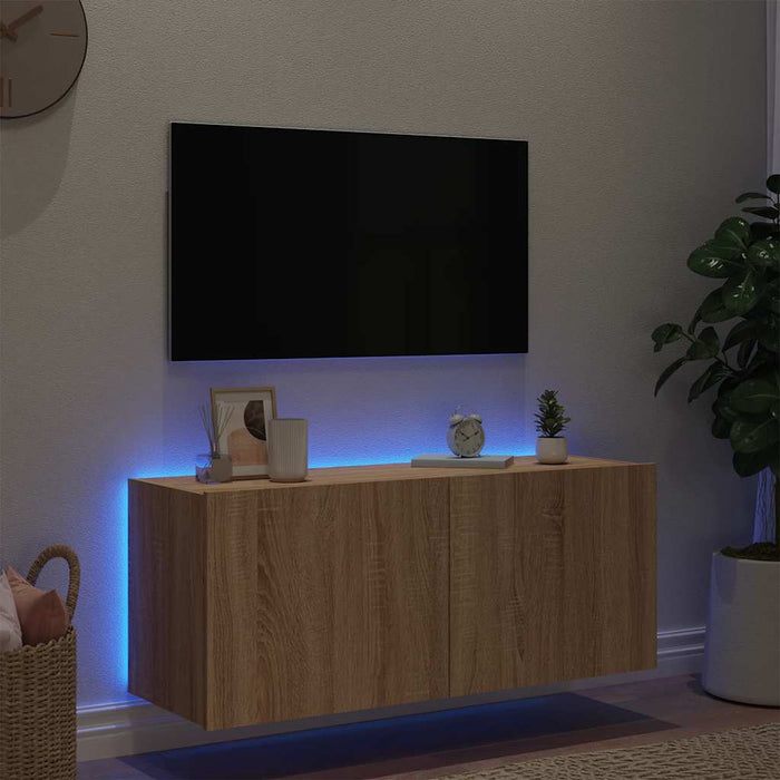 Comodă TV de perete cu lumini LED, stejar sonoma, 100x35x41 cm - WALTI WALTI