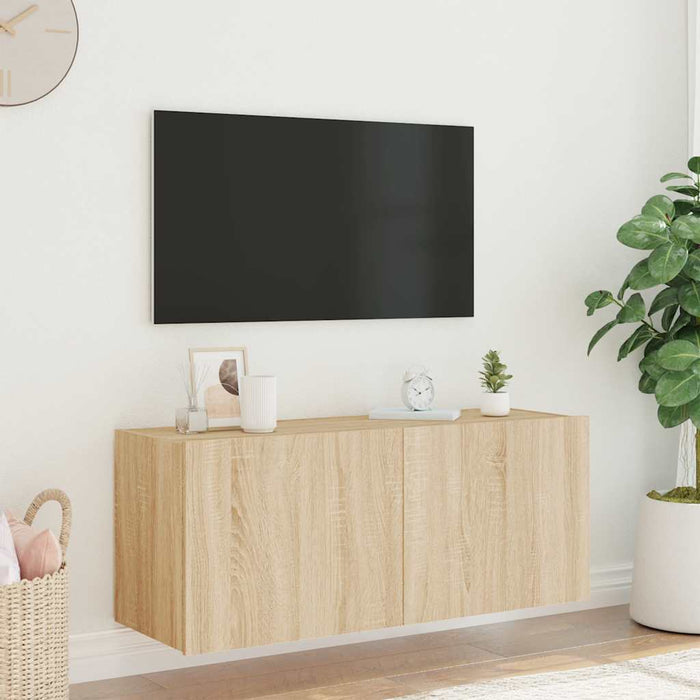 Comodă TV de perete cu lumini LED, stejar sonoma, 100x35x41 cm - WALTI WALTI
