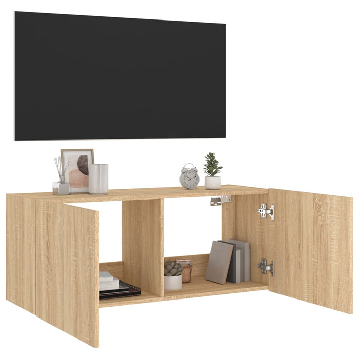 Comodă TV de perete cu lumini LED, stejar sonoma, 100x35x41 cm - WALTI WALTI