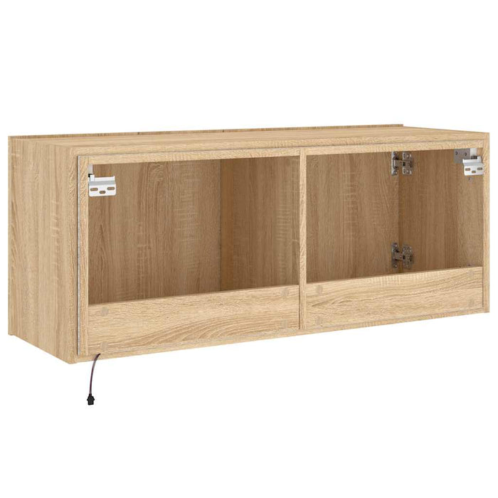 Comodă TV de perete cu lumini LED, stejar sonoma, 100x35x41 cm - WALTI WALTI