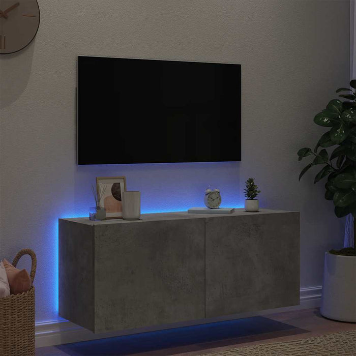 Comodă TV de perete cu lumini LED, gri beton, 100x35x41 cm - WALTI WALTI