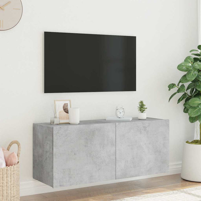 Comodă TV de perete cu lumini LED, gri beton, 100x35x41 cm - WALTI WALTI