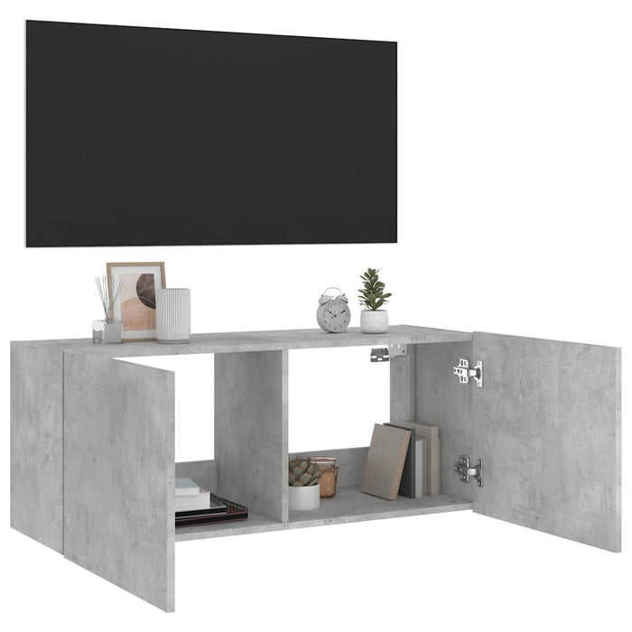 Comodă TV de perete cu lumini LED, gri beton, 100x35x41 cm - WALTI WALTI