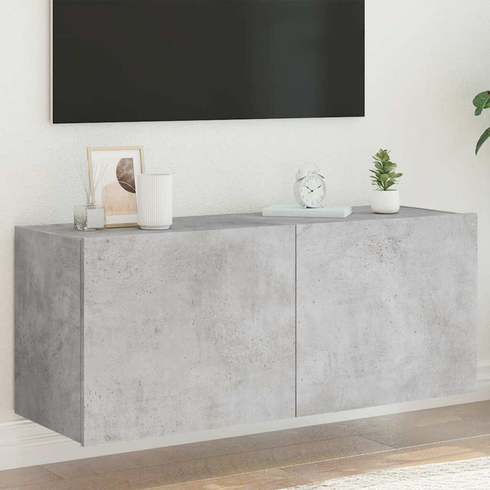 Comodă TV de perete cu lumini LED, gri beton, 100x35x41 cm - WALTI WALTI