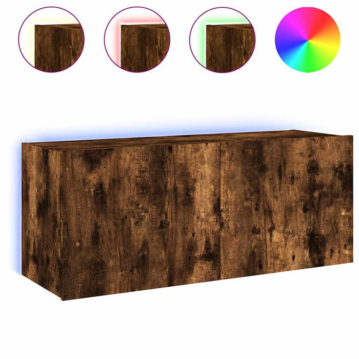 Comodă TV de perete cu lumini LED, stejar fumuriu, 100x35x41 cm - WALTI WALTI