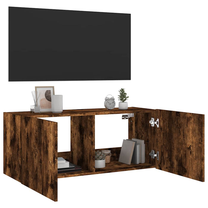 Comodă TV de perete cu lumini LED, stejar fumuriu, 100x35x41 cm - WALTI WALTI