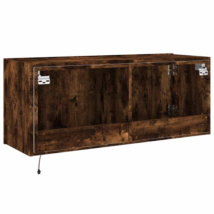 Comodă TV de perete cu lumini LED, stejar fumuriu, 100x35x41 cm - WALTI WALTI