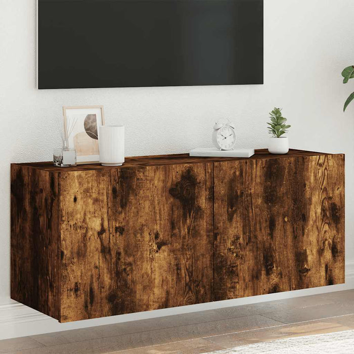 Comodă TV de perete cu lumini LED, stejar fumuriu, 100x35x41 cm - WALTI WALTI